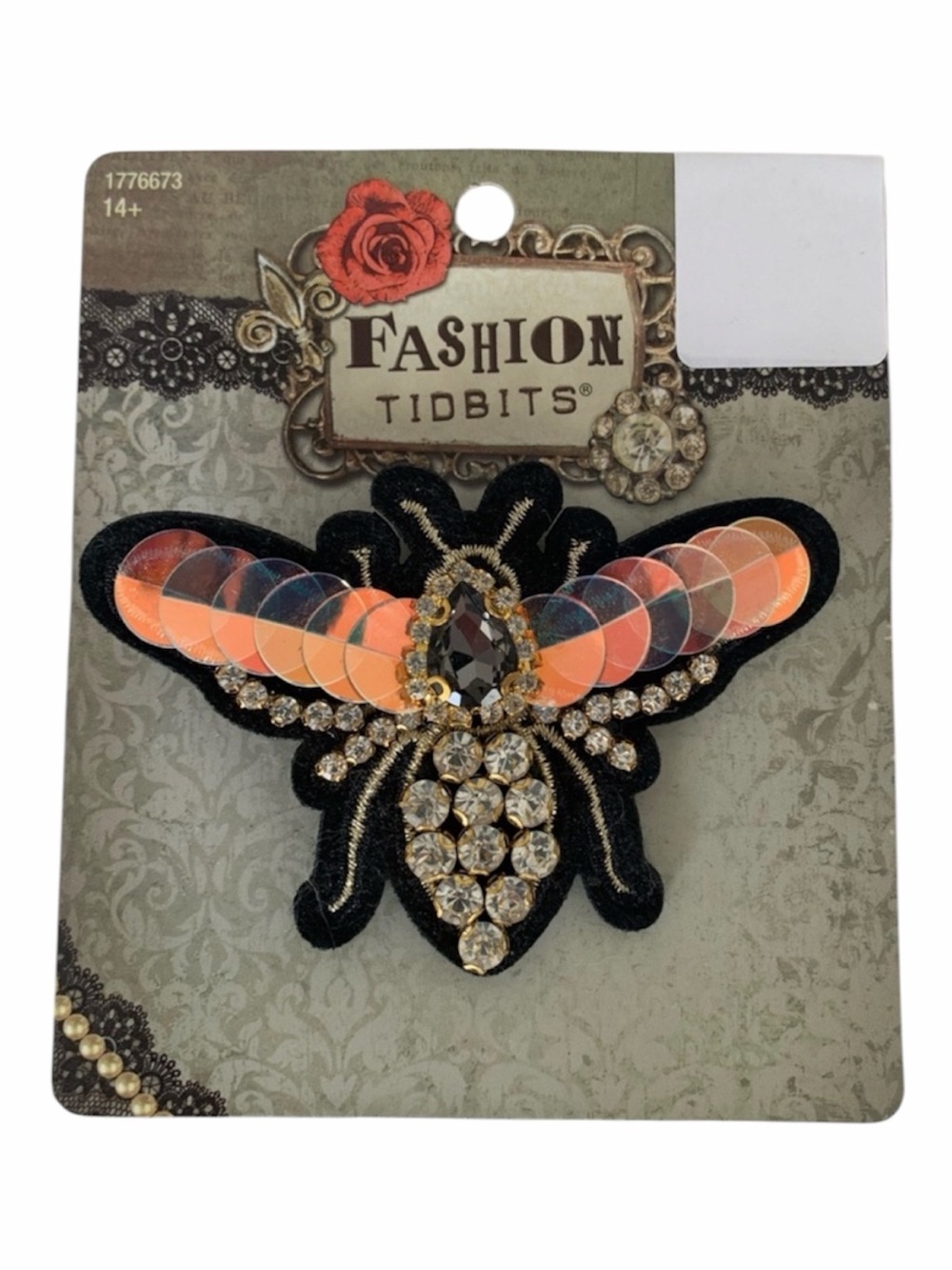 NWT Fashion Tidbits Bee Pin Ages 14+ Black Brooch Rhinestones Sequins Faux Stone